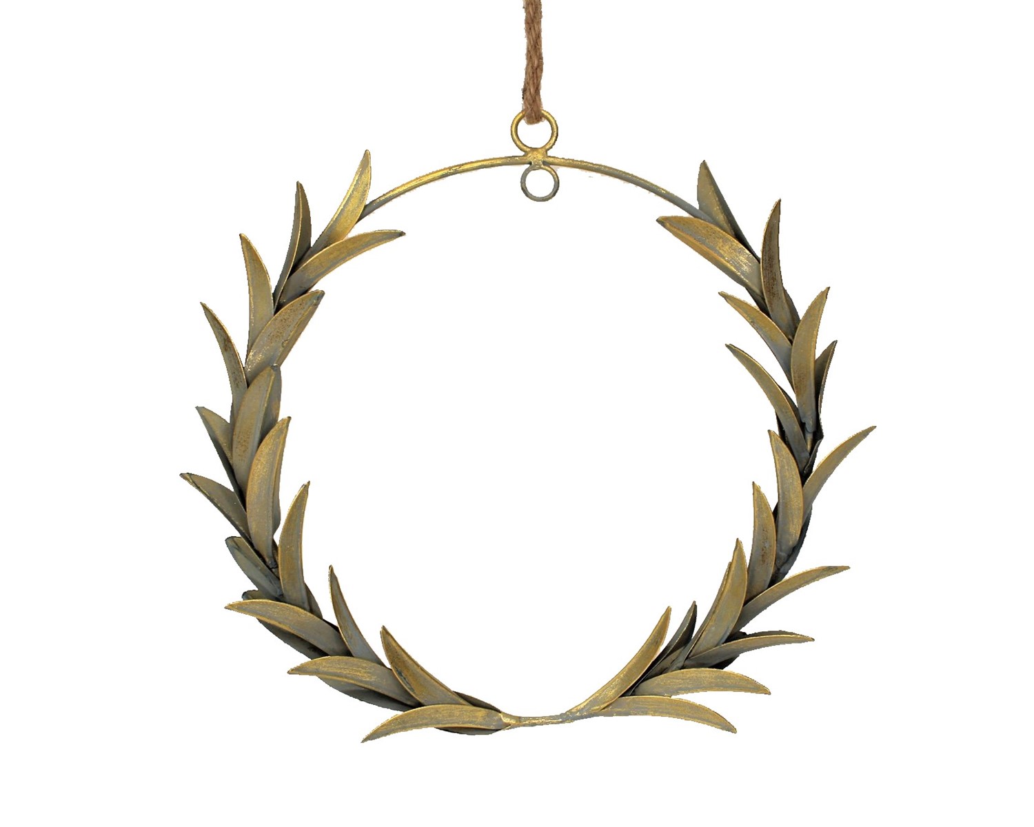 14x2x13" Metal Laurel Wreath, Sage with Gold Brush CM3150