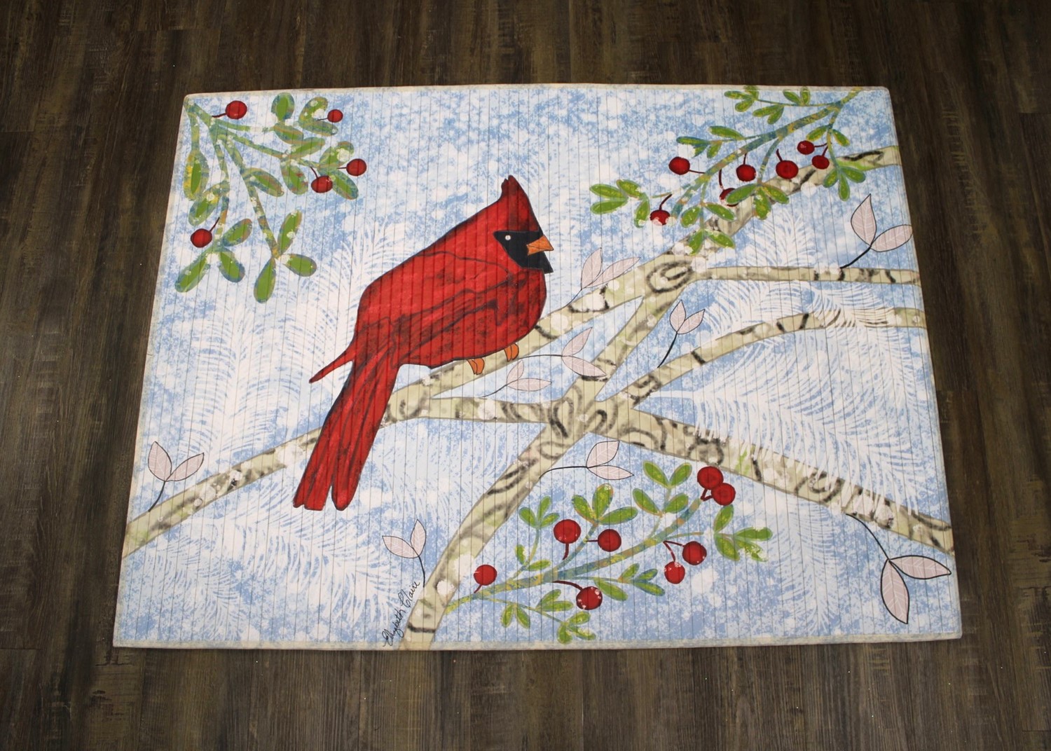 47x35" Bamboo Mat, Cardinal on Branch ©Elizabeth Claire ECX0008