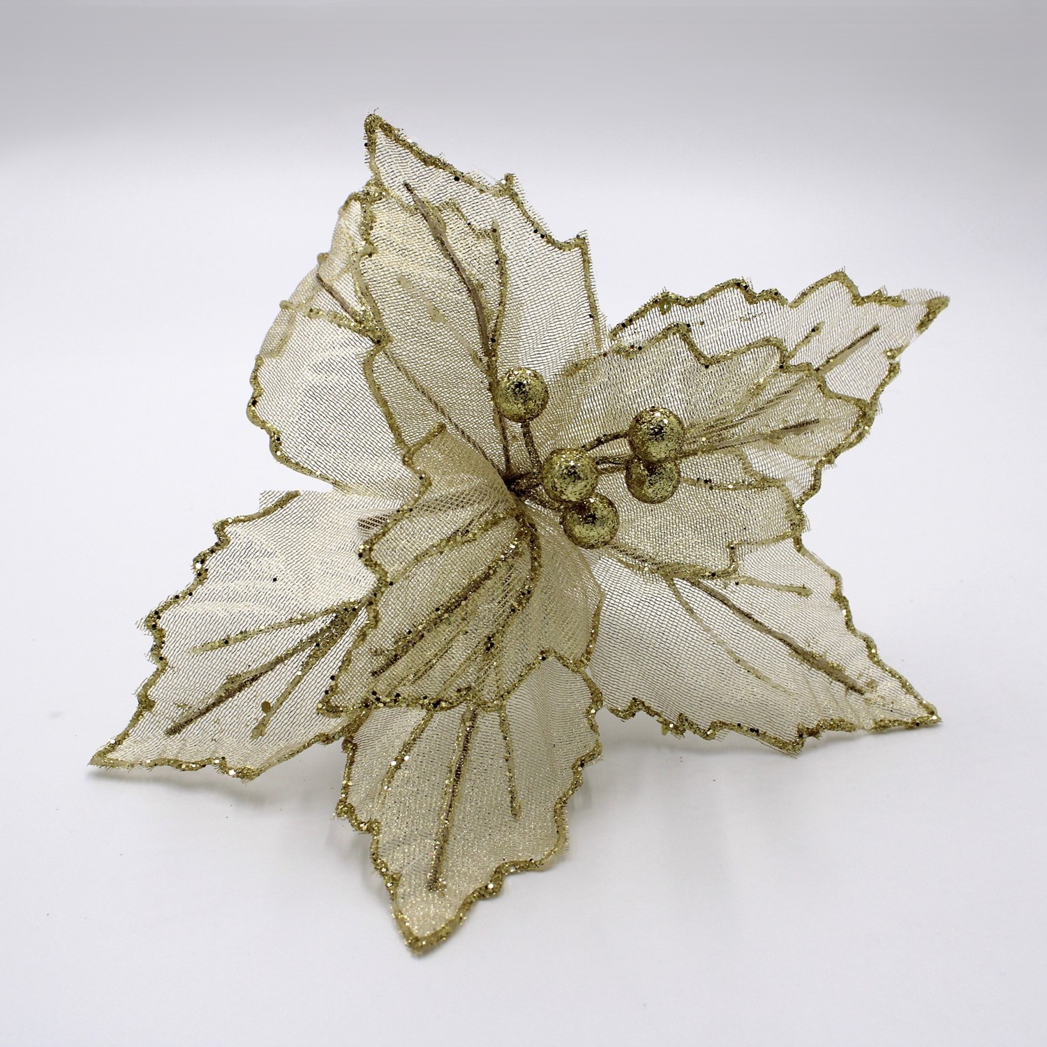 8x11" Gold Sheer Poinsettia Pick with Gold Glitter FLX6035