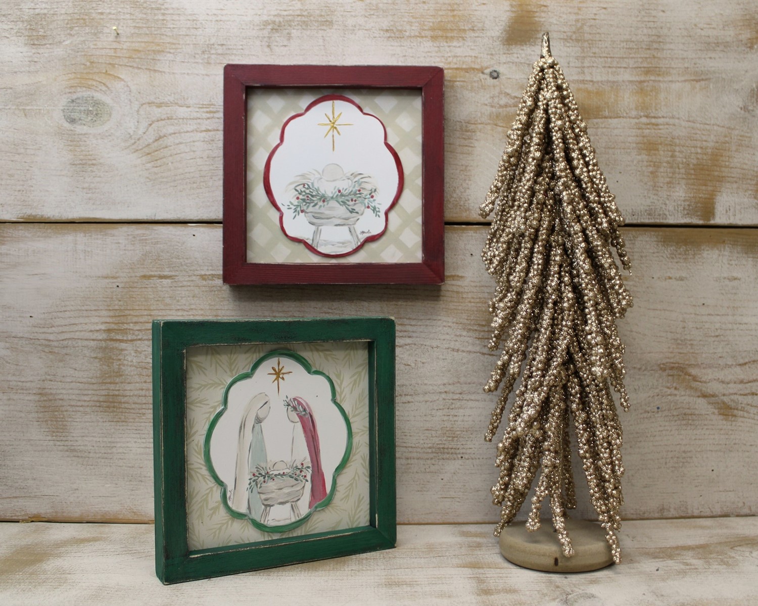 8x8" Wood Framed Layered Nativity Wall Signs, 2 assorted ©Haley Bush HBX1304A