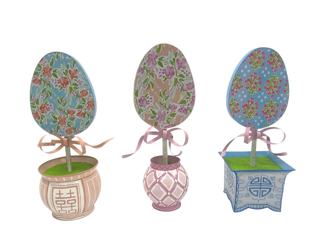 Egg Topiary in Pot, MDF/Metal, 10-10.5x5-6.25x17.25-17.5", 3 asst ©Haley Bush HB2161A