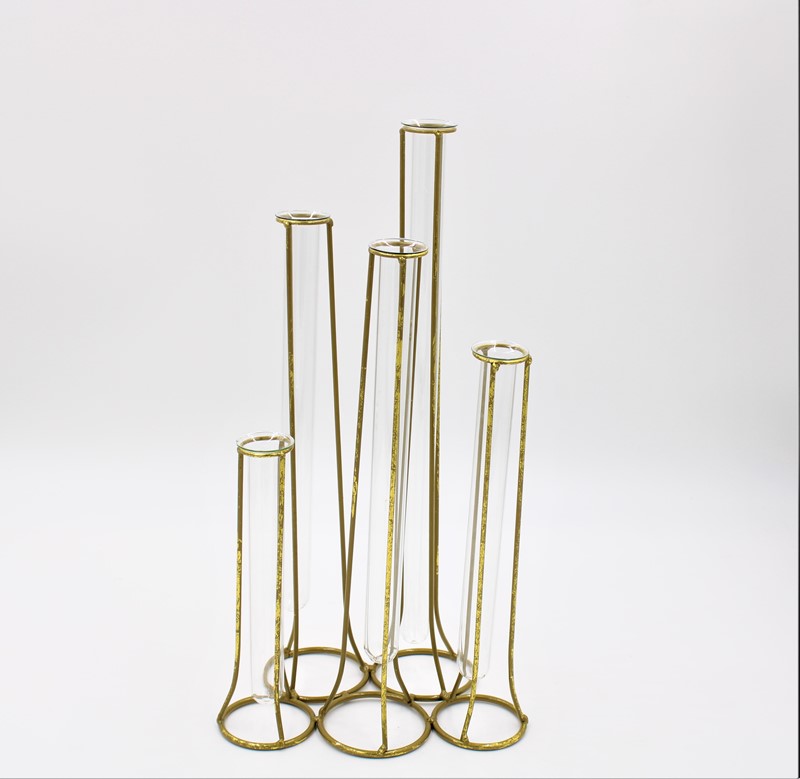 16.75x9x6.5" Round Test Tube Vase x5, Gold HD5014
