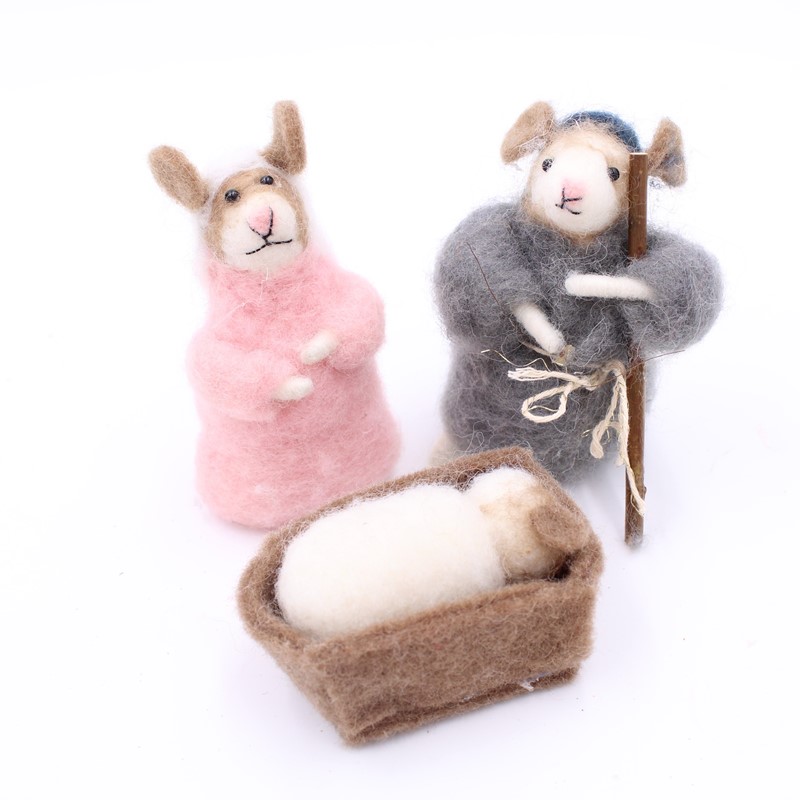 Set/3 Felt Mice Holy Family, 1.5", 4.5", 5"H CM4140