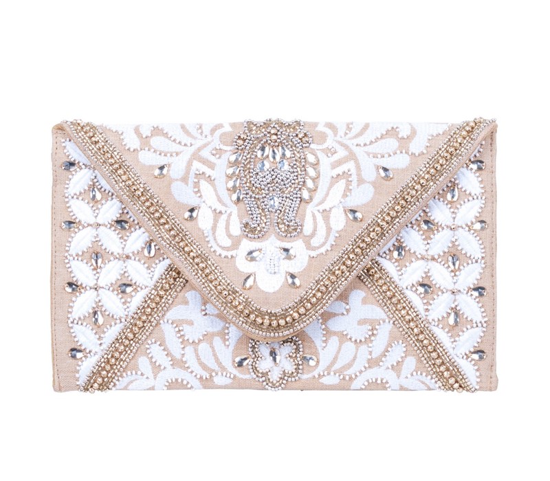 11x7" Ivory Envelope Hand Beaded Clutch CDBW001