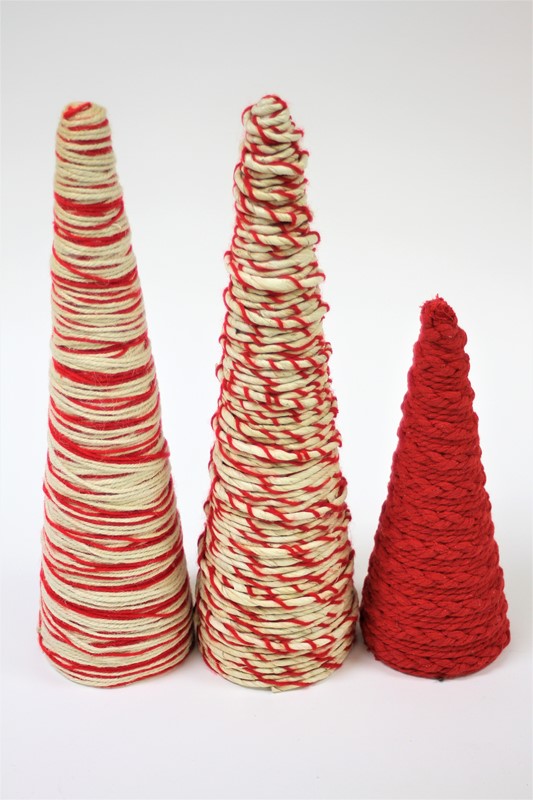 16.5" Rope and Yarn Cone Tree, Red/White CM4643