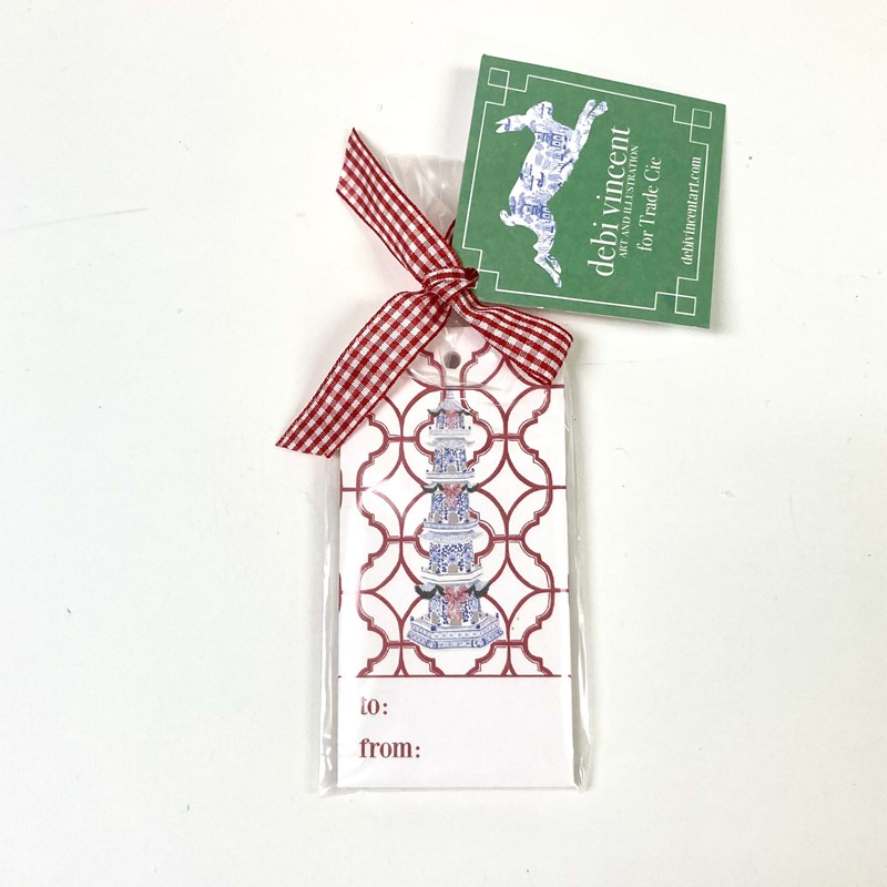 Set/10 Gift Tags, Holiday Pagoda ©Debi Vincent, 4.75x2.25" DV1064