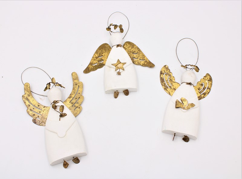 6" White Angel Ornaments with Gold Wings, 3 Assorted JM24270A