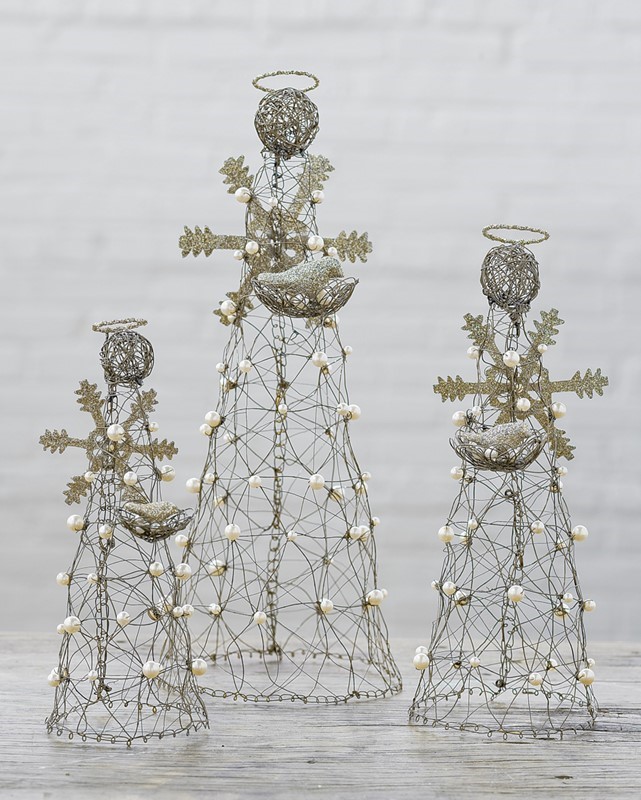 Set/3 Wire Snowflake Angels with Pearls 15", 11", 9" JM86500S