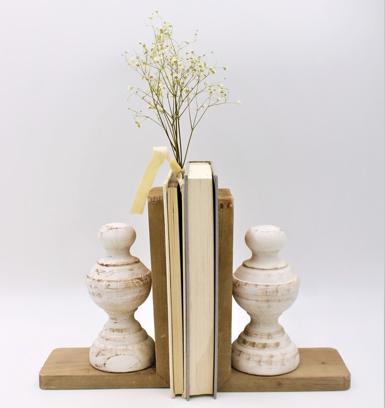 Set/2 Wood Finial Bookends, 6x8.5x3.75" HD6030