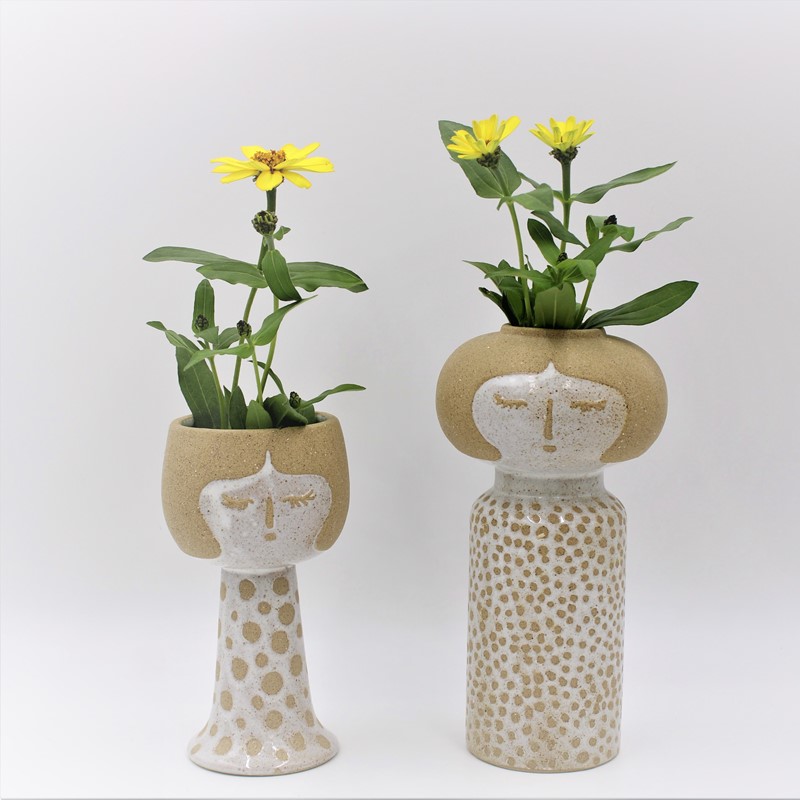 4x7" Ceramic Face Vase, Natural White HD6408