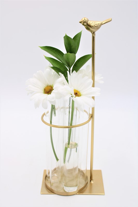4.5x11" Test Tube Vase x7, Gold Metal Bird HD6418