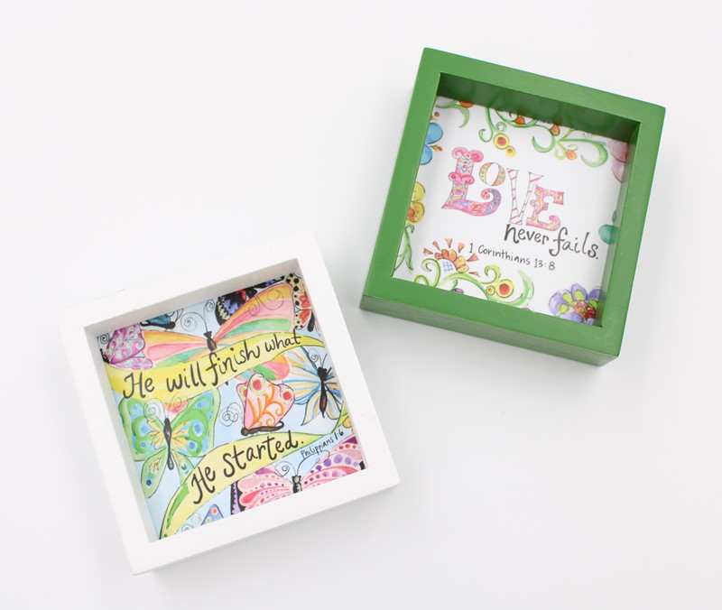 4x4" Framed Wood Block Sign, 2 assorted ©The Glory Bee CB2120A