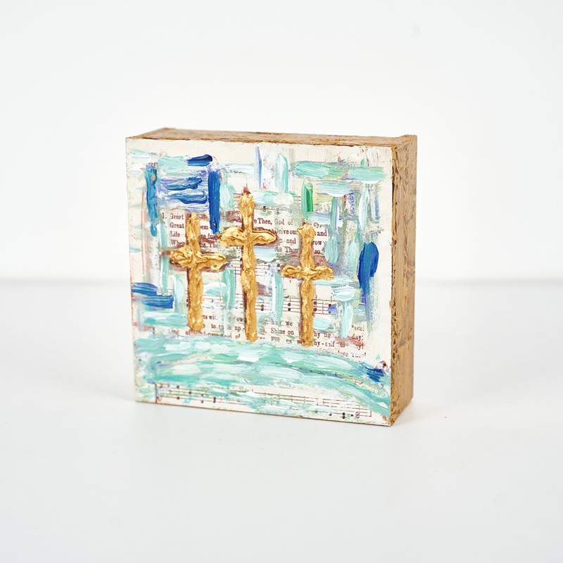 4x4" Handpainted Wood Block, Cross Trio ©Anne Smith AS9008