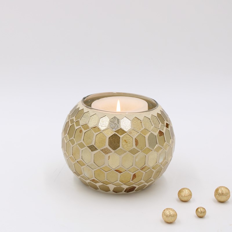 6" Geo Mosaic Glass Roly Poly Candleholder CM5233