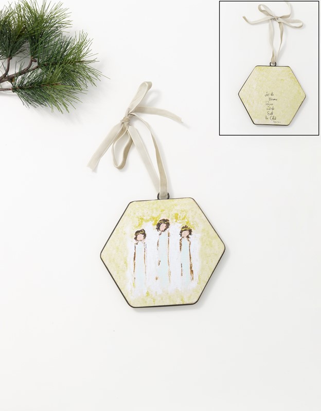 6x5.25" Metal Hexagon Ornament, Double Sided, Angel Trio ©Tawnya Norton TNX2038