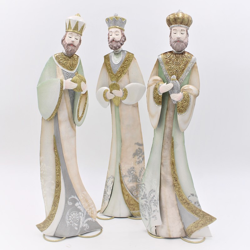 Set/3 Metal Wisemen, Mint/Ivory/Gold, 20.25", 20" CM5068S