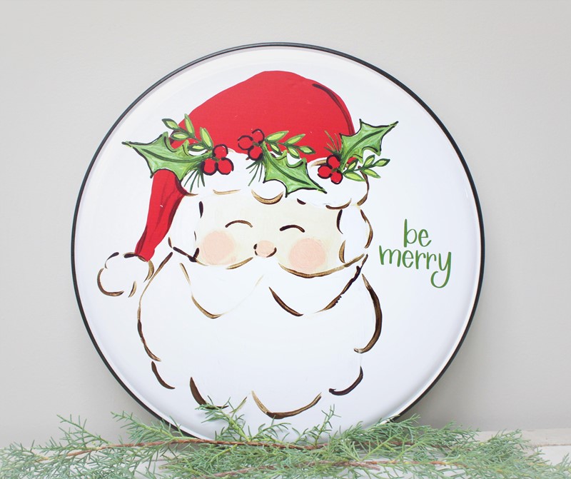 16" Round Metal Wall Décor, Santa ©Haley Bush HBX1005