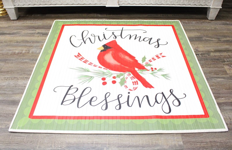 35" Square Bamboo Mat, Christmas Blessings Cardinal  ©Jill Alford JAX9006