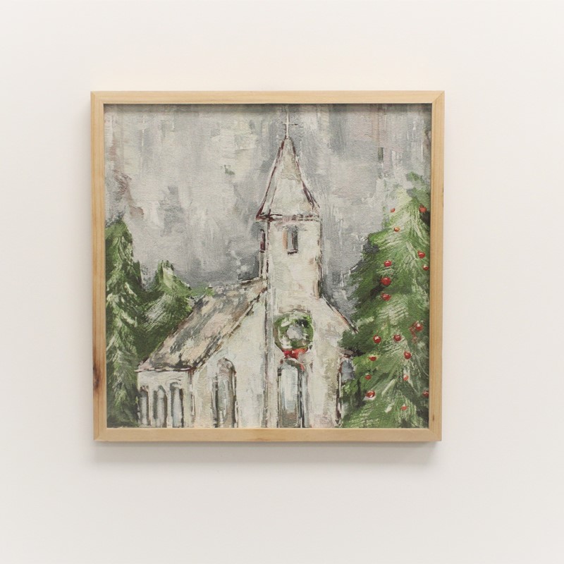 16x16" Framed Church Wall Art On Fabric CM5636