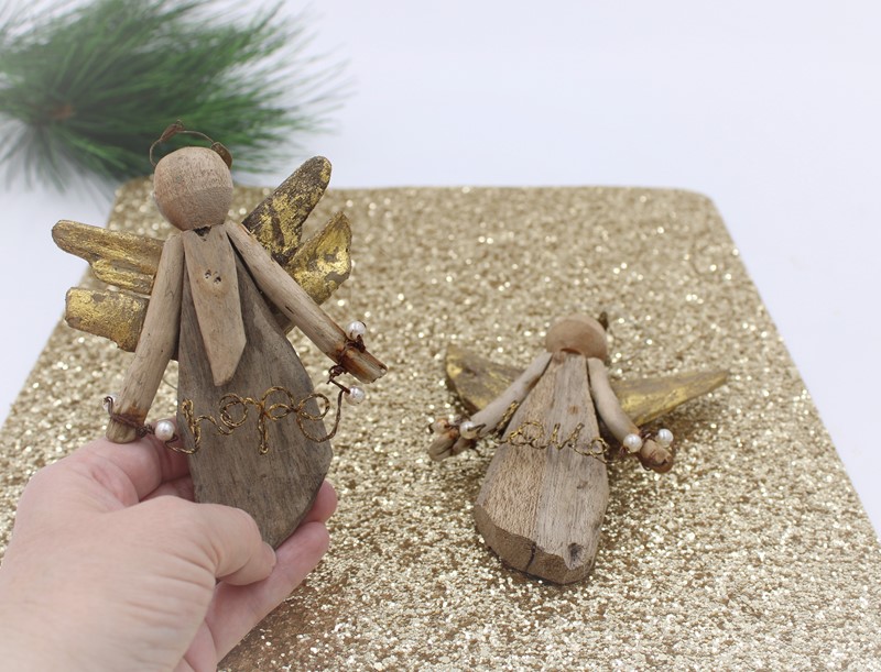 4.5" Driftwood Angel Ornament with Wire Words, 2 Assorted, Hope/Love JM92027A