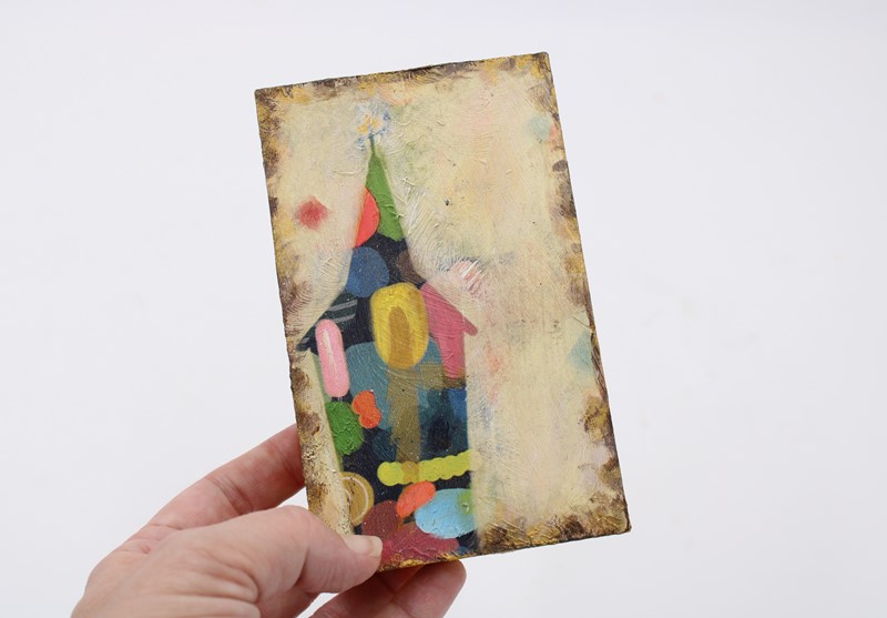 3x5" Handpainted Wood Box Sign, Abstract Church ©Jill Alford JA1002