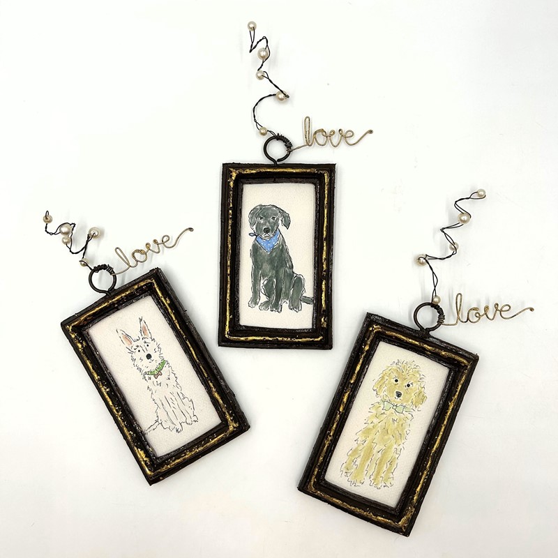 3x5" Wood Frame, Wire w/Pearls, Dog Art, 3 Assorted ©Tawnya Norton MG1005A