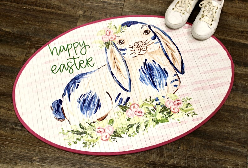 35x24" Oval Bamboo Mat, Happy Easter Bunny ©Haley Bush HB2039
