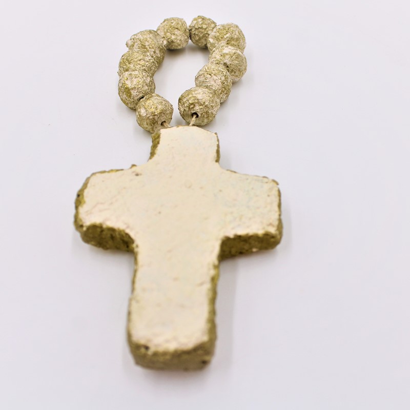 8.5x3x.75" Handpainted Paper Pulp Cross with Beads, Ivory/Gold HD4266