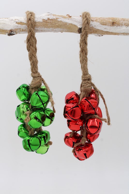 3.5x8.25" Metallic Jingle Bell Cluster Ornament, Red/Green, 2 assorted CM1038A
