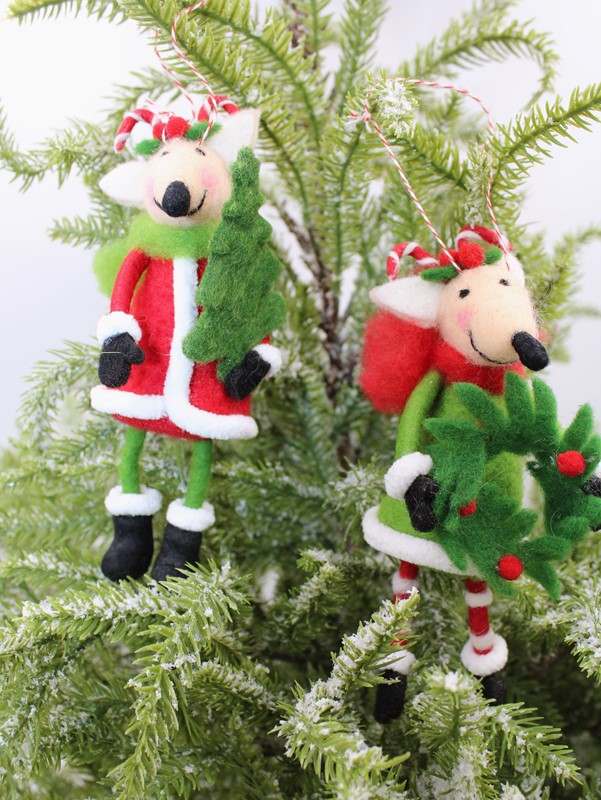 2.75x6.25" Whimsical Felt Reindeer Ornament, 2 assorted CM1167A