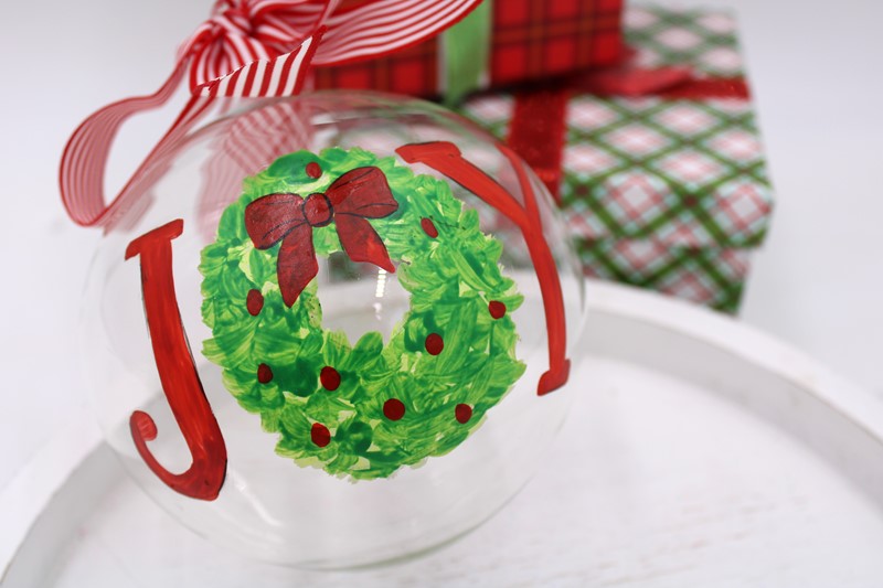5" Handpainted Glass Ornament, Joy w/ Wreath ©Tawnya Norton TNX3028
