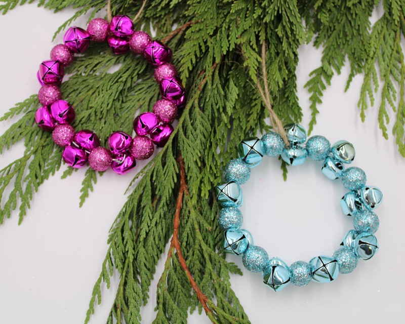 4.25" Metallic Jingle Bell Wreath Ornament, Blue/Pink, 2 assorted CM1035A