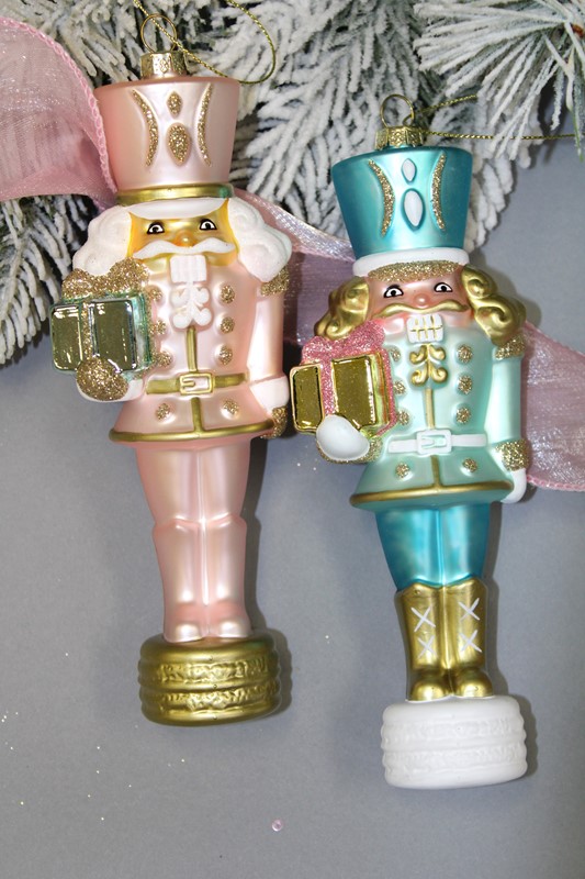 2.65x7" Glass Nutcracker Ornament, Pink/Blue, 2 assorted CM1200A