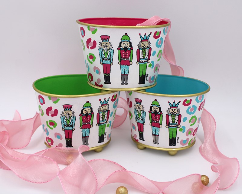 6x5x5" Handpainted Metal Oval Cachepot, Nutcracker Trio, 3 assorted ©Haley Bush HBX1206A