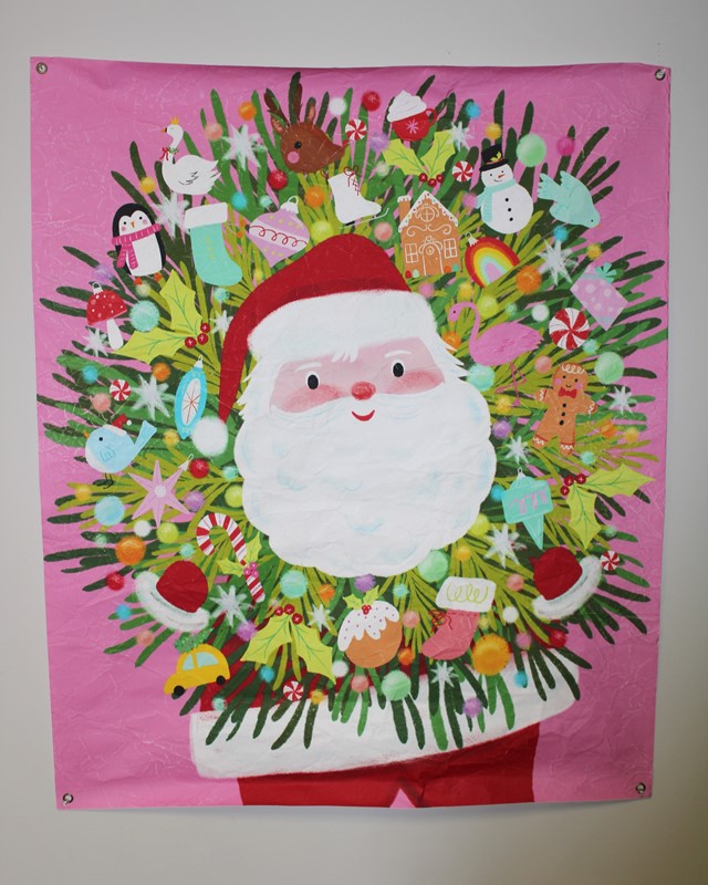 38x46" Art Paper, Holly Jolly Santa in Wreath ©Urban Daisies UD1020