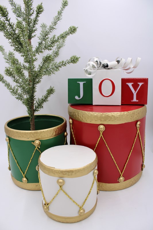 Set/3 Metal Drum Containers L:10.25x9.75; M: 8.25x8; S: 6.25x6" CM2162S