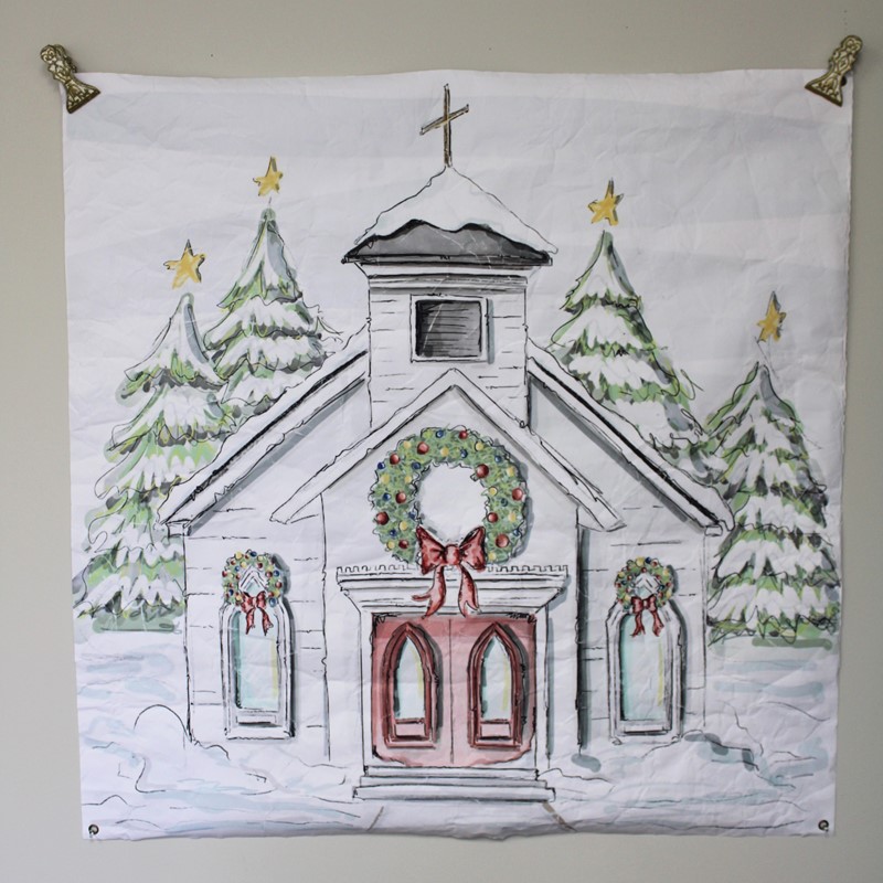 46x46" Art Paper, Christmas Church ©Dana Shoops DSX6012