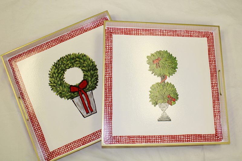 18x18" Handpainted Wood Trays Topiary, 2 assorted ©Tawnya Norton TNX3011A