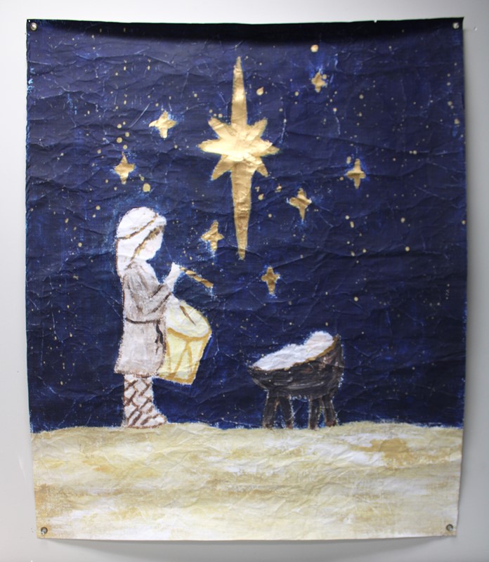 38x46" Art Paper, Drummer Boy at the Manger, Gold Leafing ©Tawnya Norton TNX3018