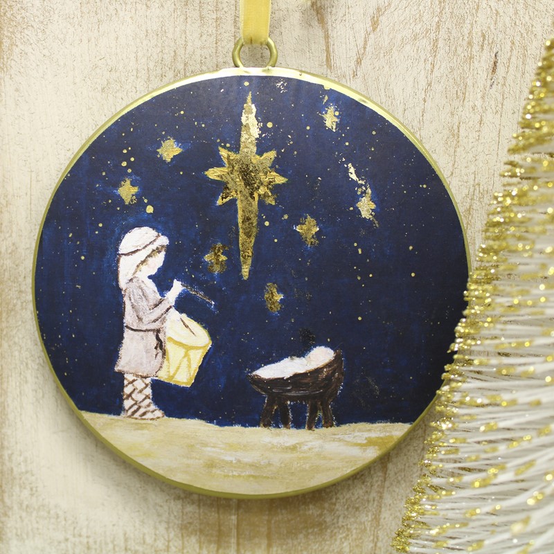 6" Metal Disc Ornament, Little Drummer Boy w/ Gold Accents ©Tawnya Norton TNX3031