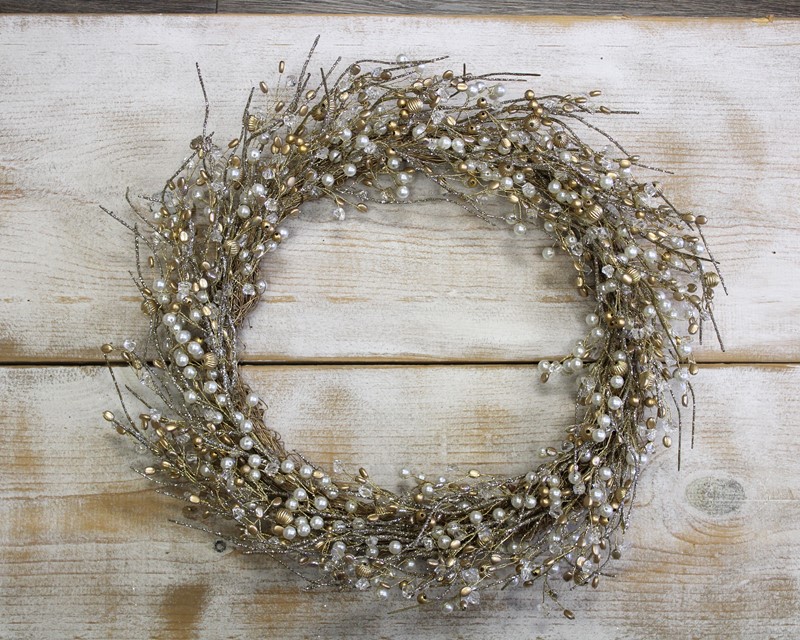 24" Gold and Pearl Jeweled Wreath CM1069