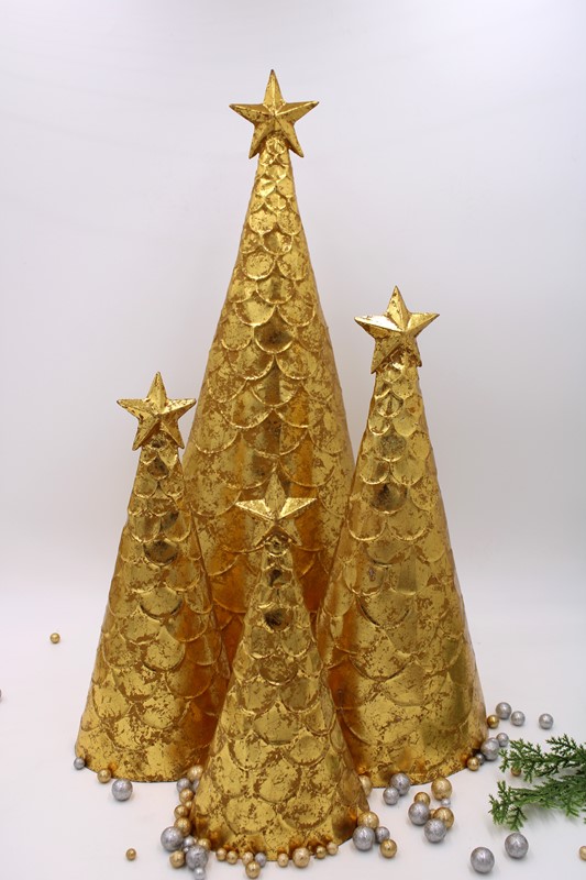 Set/3 Gold Leaf Trees, Scallop Pattern 12, 14, 17" JM9321S
