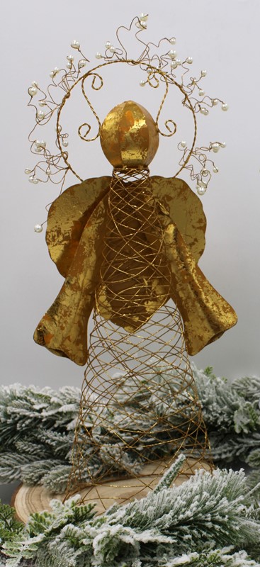 8x18" Gold Metal and Wire Angel Tree Topper w/ Pearls JM9328
