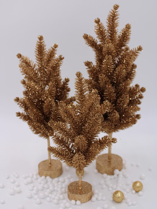 Set/3 Metallic Copper Tinsel Trees 8,10,12" CM1058S