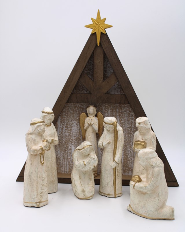 Set/7 Paper Pulp Nativity, Ivory/Gold, 5.5-7" CM1025S