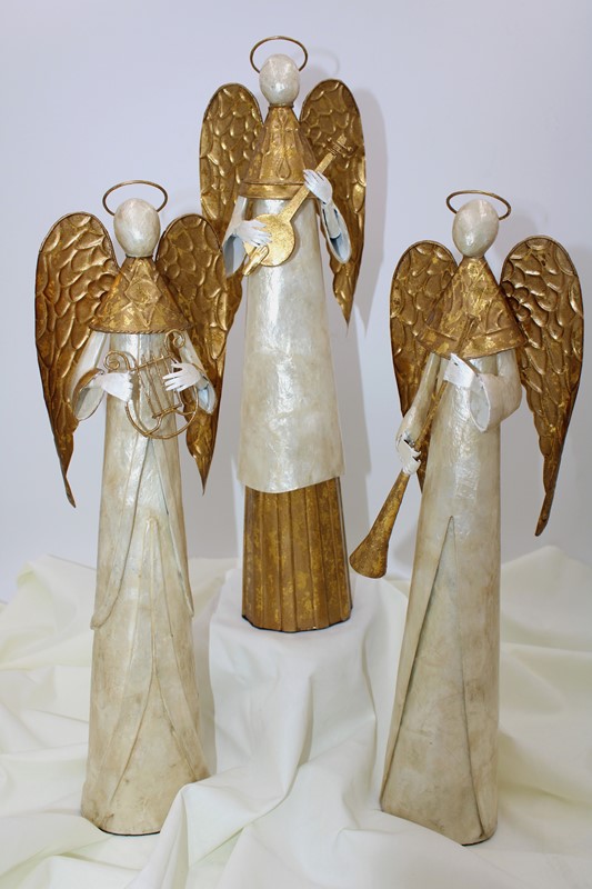 5x17" Metal Capiz Resin Angels, Antique Gold, 3 assorted CM1138A
