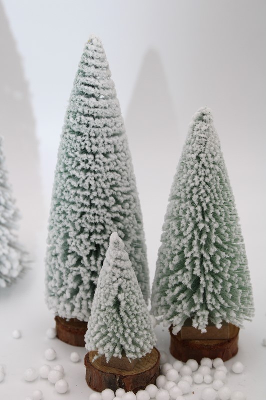 Set/3 Green Bottle Brush Trees w/ Heavy Flocking 3,6,7" CM1059S