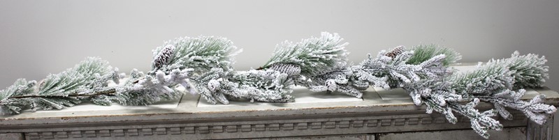 72" Evergreen Garland w/ Pine Cones, Heavy Snow Flocking CM1072