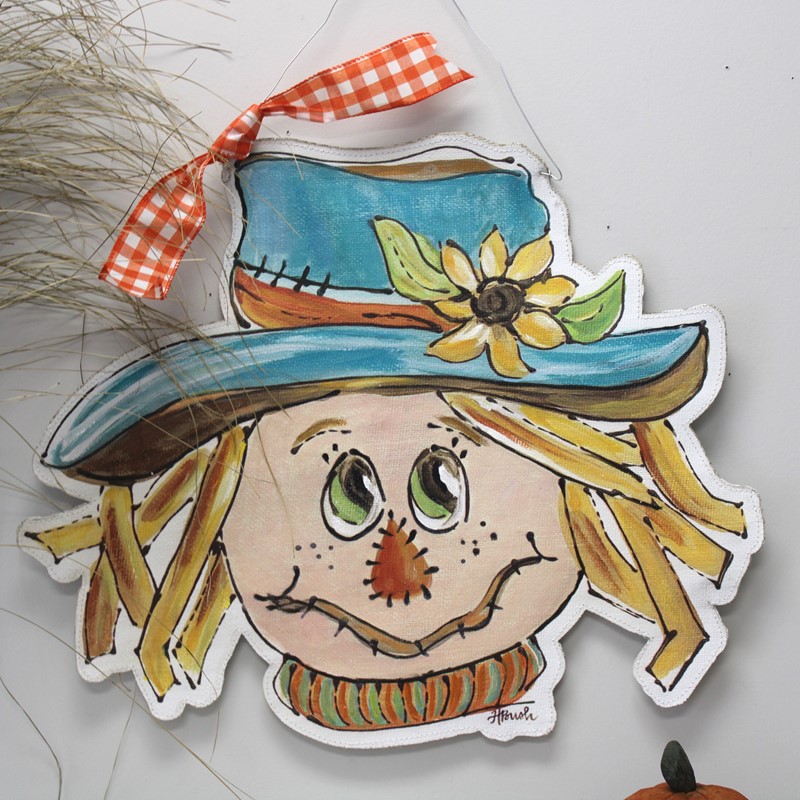 23.5x19.5" Handpainted Burlap Door Décor, Scarecrow ©Haley Bush HBF0011