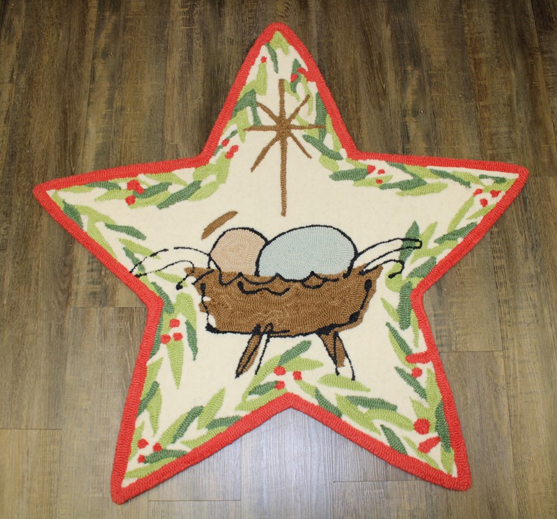 36x36" Handtufted Rug Star With Manger, 100% Wool ©Haley Bush HBX1288